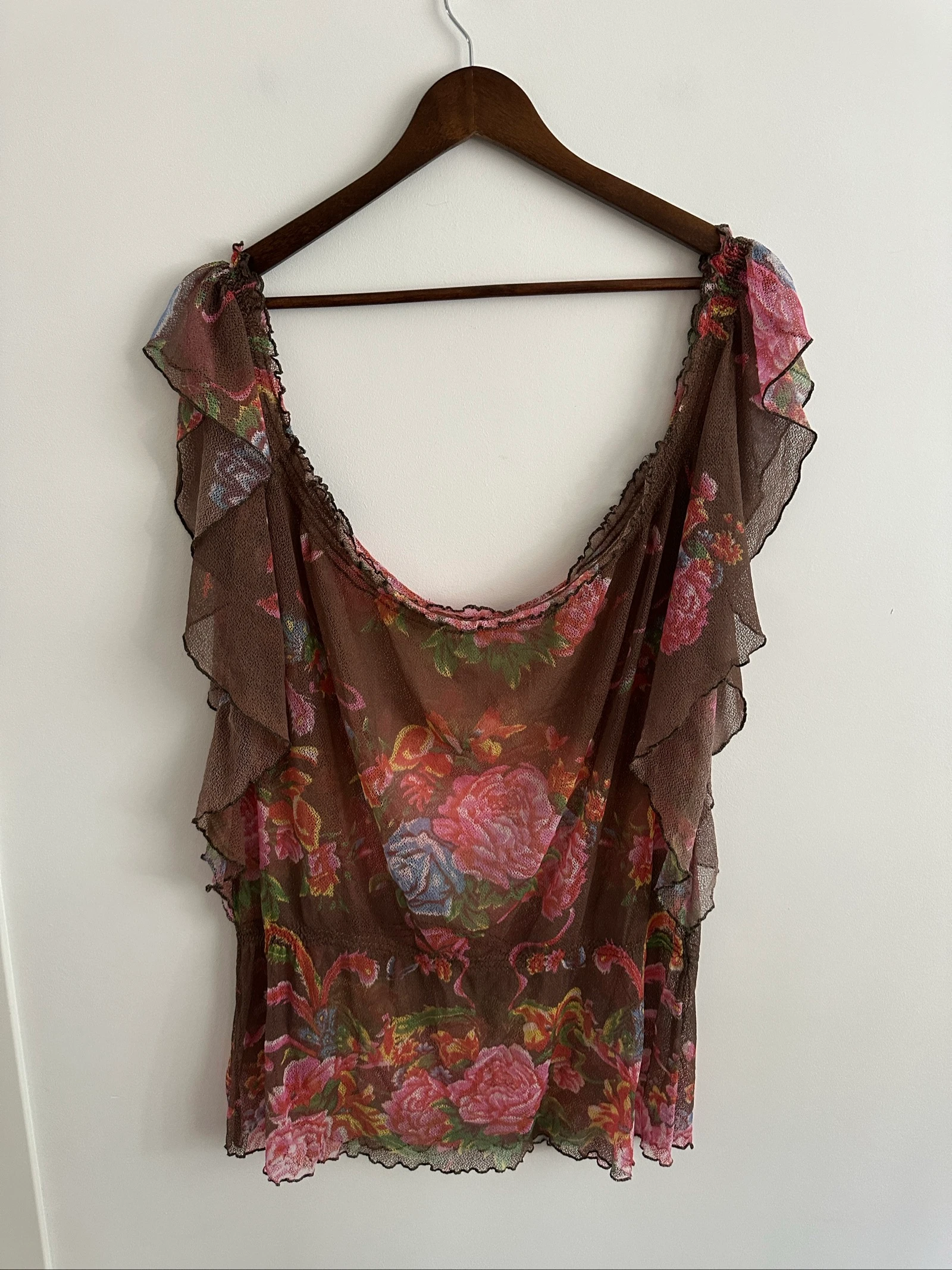 Top Malla Floral Vintage Y2K Poisson d'Amour Volantes L-XL – photo 4